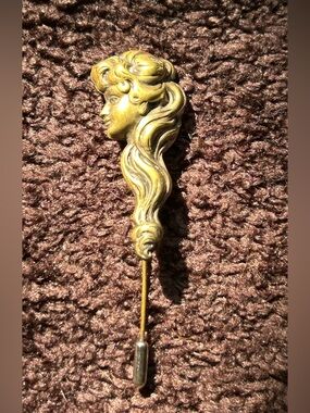Vintage Gold-tone Art Nouveau Lady Stick Pin